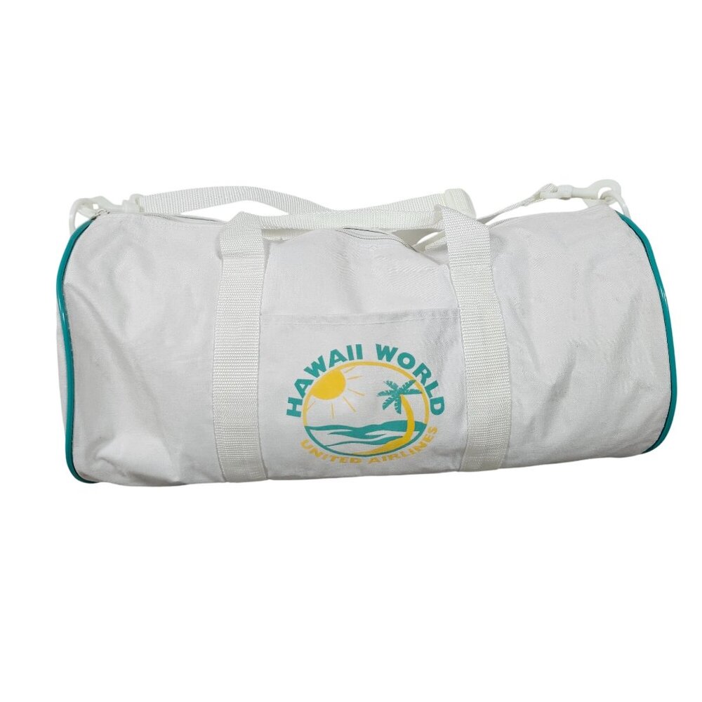 Vintage Hawaii World United Airlines Duffel Bag White With Teal Accents